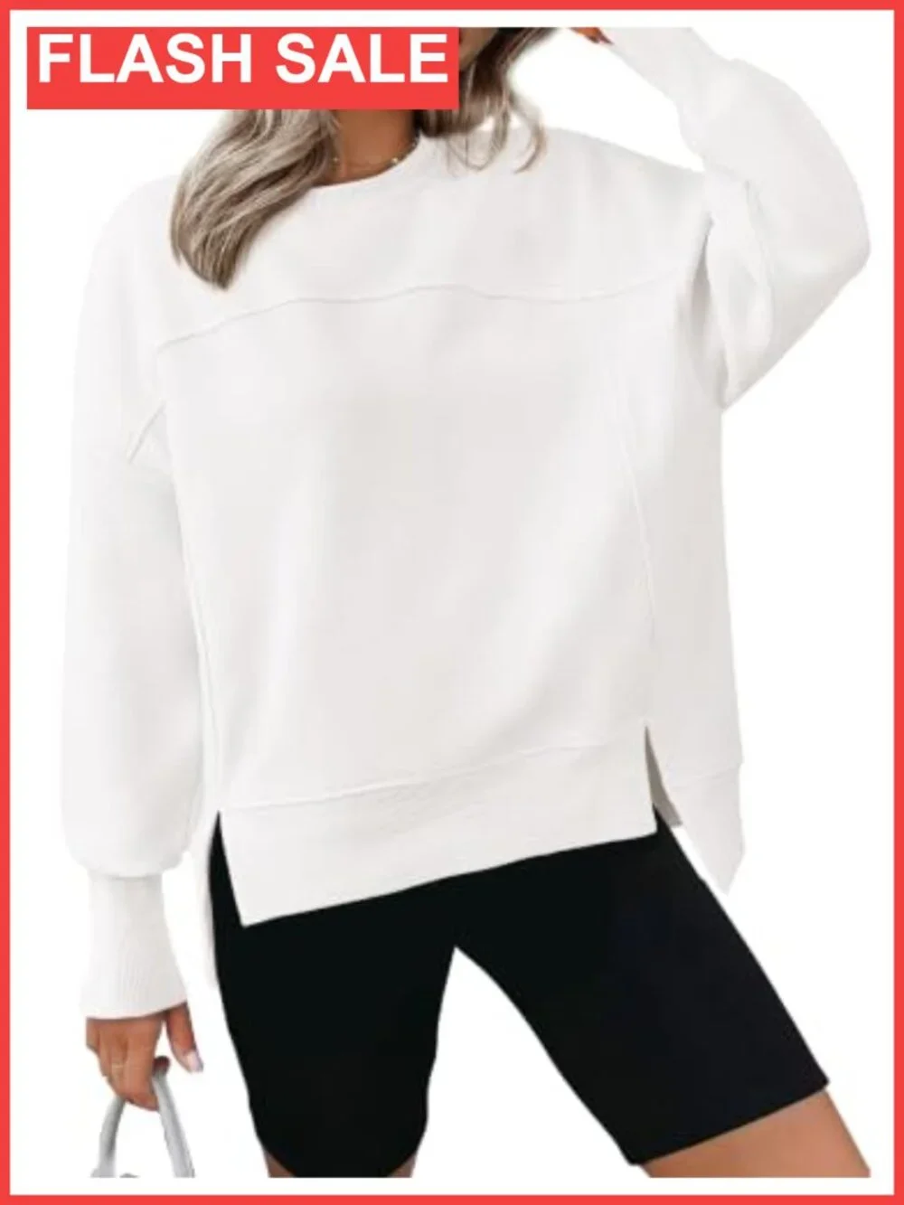 Women's Crewneck Fleece Sweatshirt Long Sleeve Pullover High Low Slit